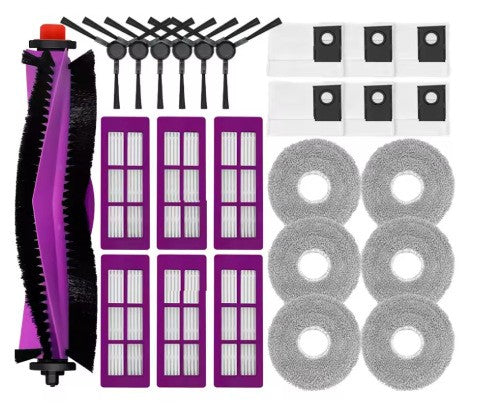 Accessory Kit for Eureka J15 Pro Ultra: Main Brush, 6 Side Brushes, 6 Filters, 6 Dust Bags, 6 Mop Pads